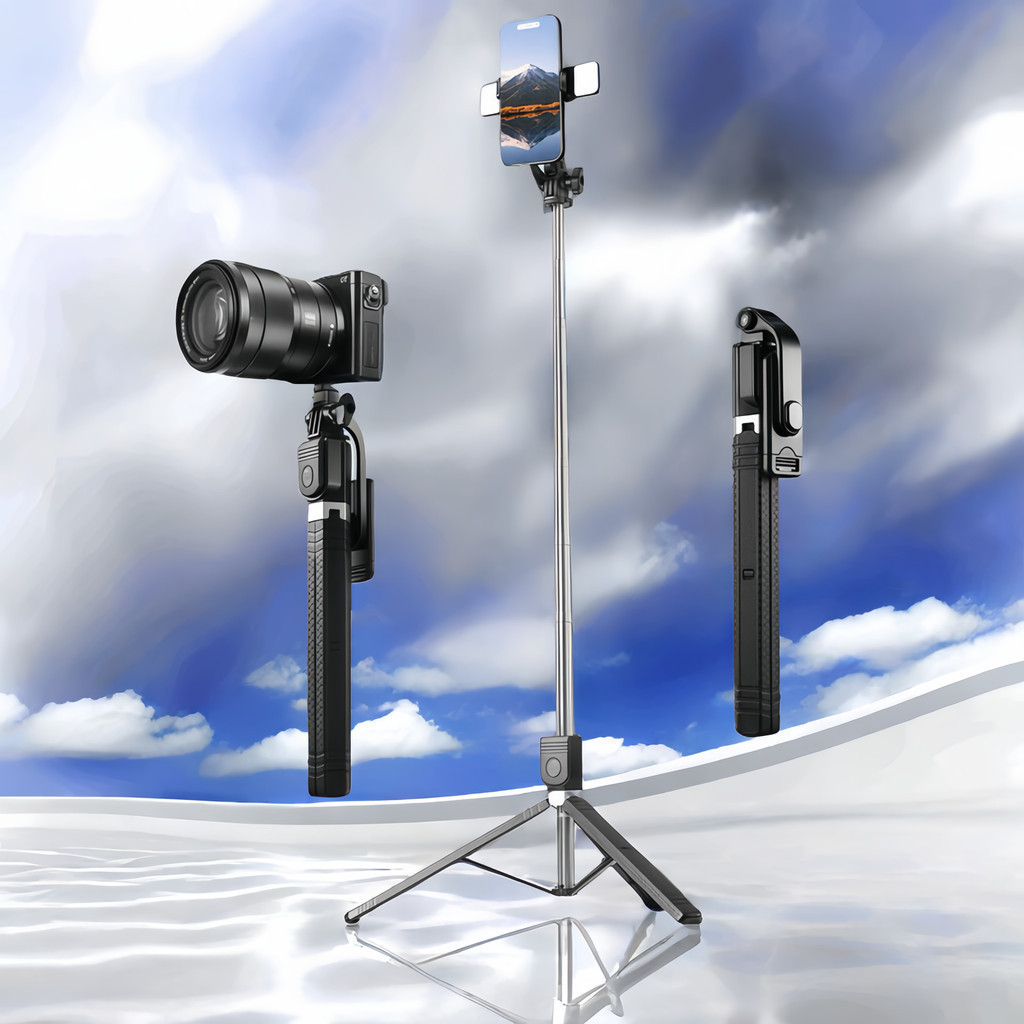 Selfie stick 1.7M de comprimento sem fio Bluetooth tripé portátil retrátil