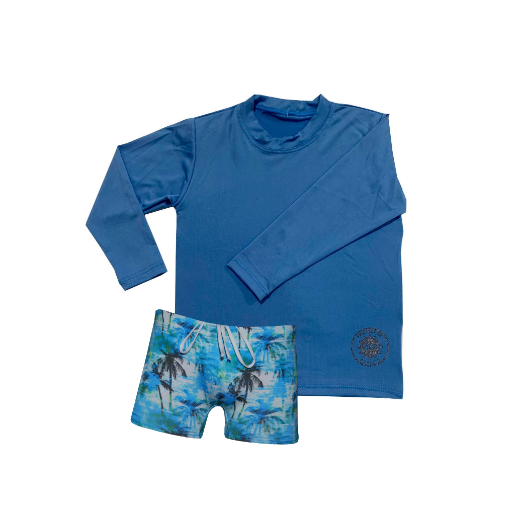 Conjunto Infantil Menino Camisa UV + Sunga Boxer infantil/Juvenil Proteção UV 50+