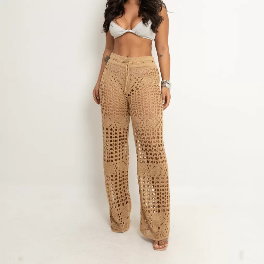 Calça Tricot Feminina Praia Saída de Praia Melissa | Calça Vazada Leve e Estilosa  Veste do 36 ao 44