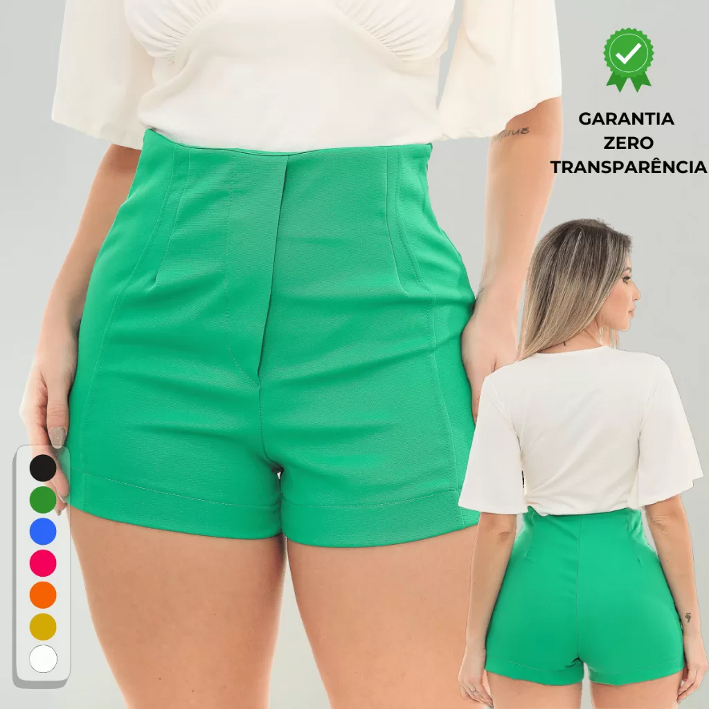 Short Bermuda Feminino Alfaiataria Social Elegante Confortável Cintura Alta Tendência Moda Verão Cas