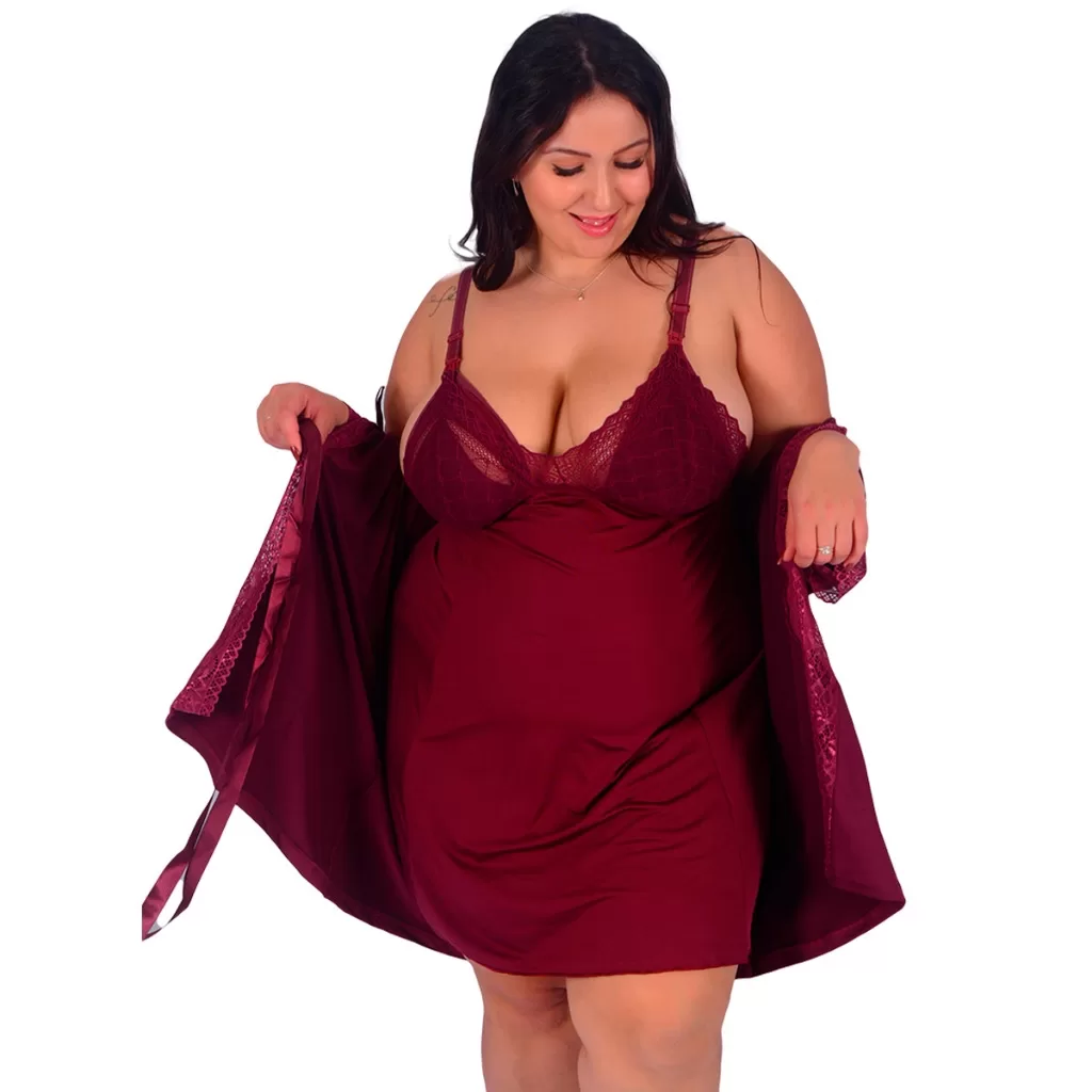 Kit Robe Plus Size e Camisola Amamentação Microfibra Pós Parto Mamãe Bebê | 830.851