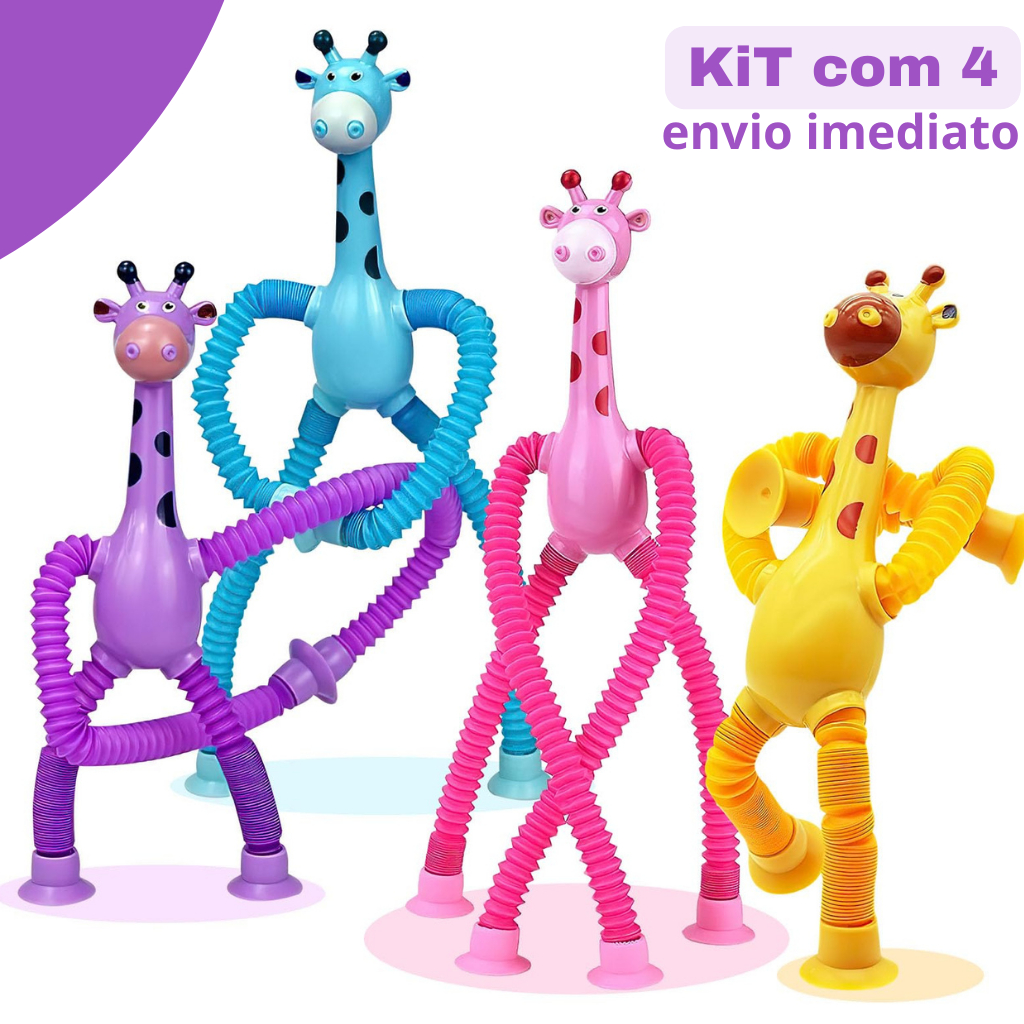Kit  1/2/4 Girafas Sucção Pop Tube Luz Led com Ventosa Estica Brinquedo Infantil Anti Stress Dute To