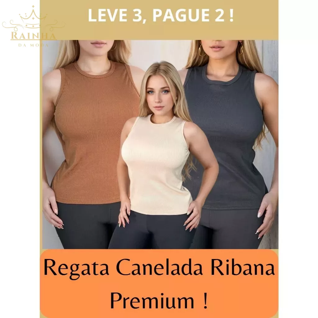 Kit 3 REGATA Feminina Canelado LISA Casual Moda Básica Verão