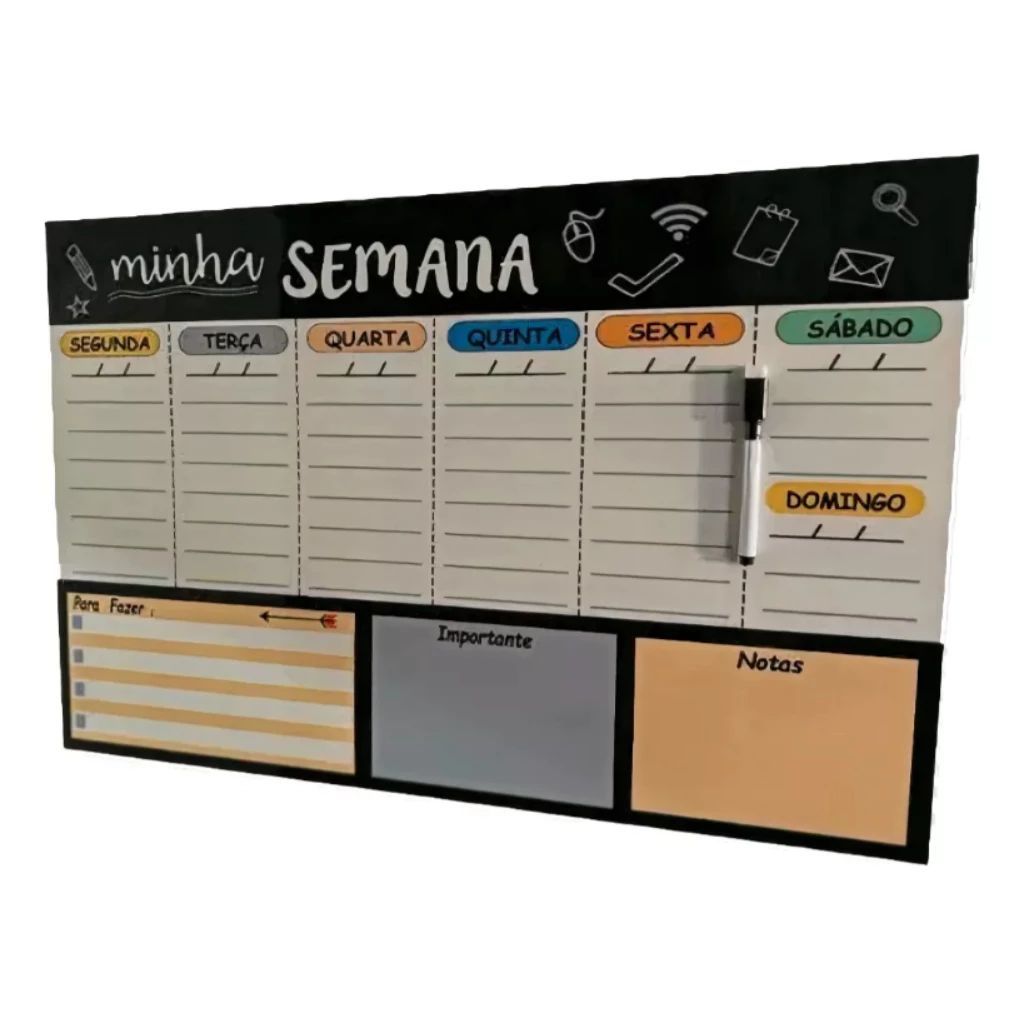 Quadro organizador semanal lousa lembretes e aviso metal media 20×30 tendencia