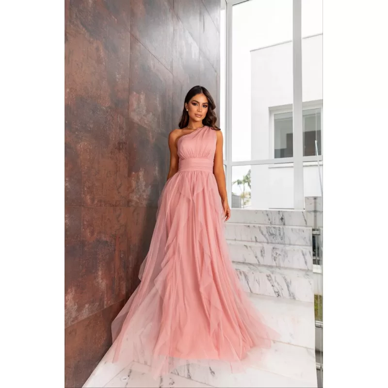 vestido de festa longo madrinha formatura casamento convidada debutante elegante tule rose