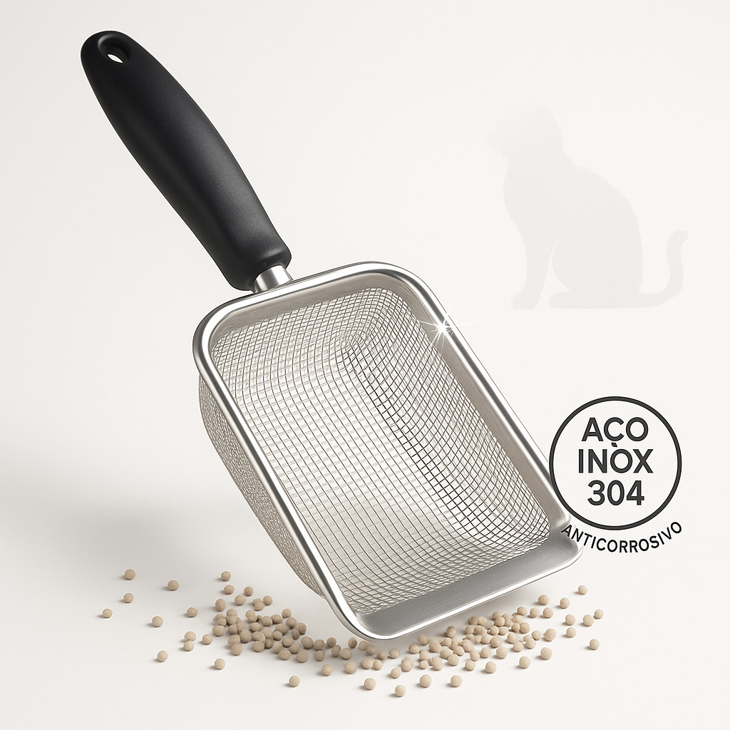 Pá Inox Higiênica para Gatos, Terrários e Gaiolas | Peneira Fina Anticorrosiva Resistência 304