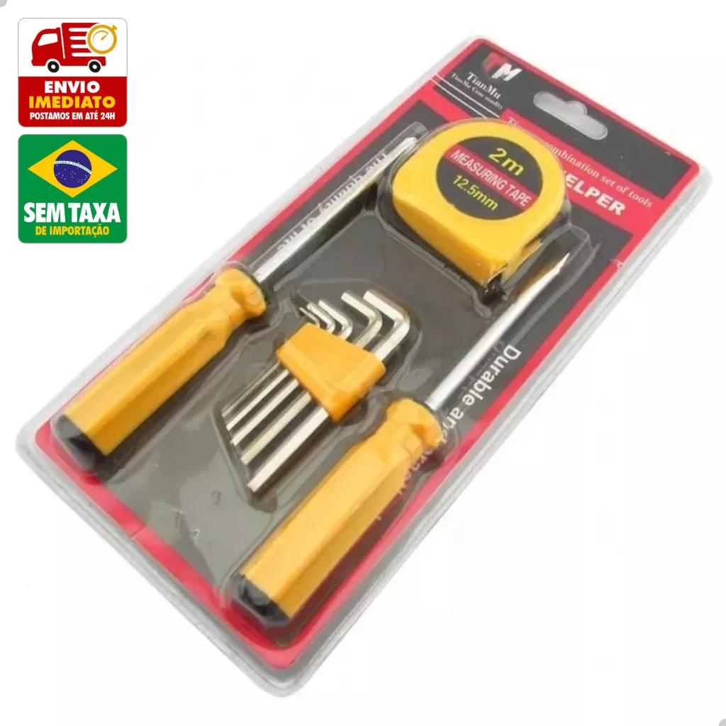 Kit de Ferramentas Multiuso Chave Allen Fenda Philips Trena 2M