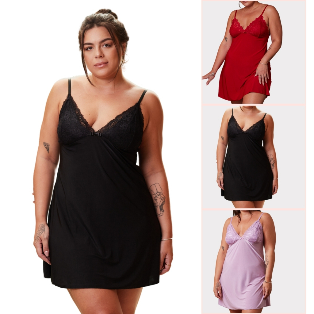 Camisola Plus Size Renda Sexy Alcinha Confortável Delicada