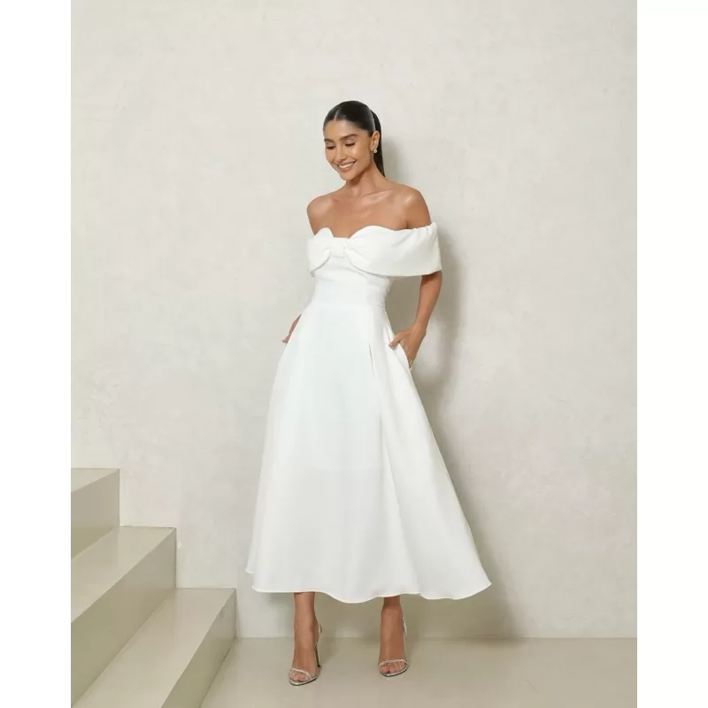 Vestido Midi Ombro a Ombro Casamento Civil, Pré wedding, Batizado