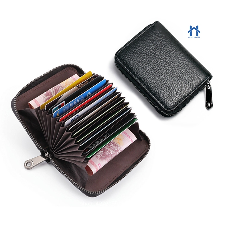 Bolsa Feminina Porta Cartões com Zíper Multi-slot Couro Colorido