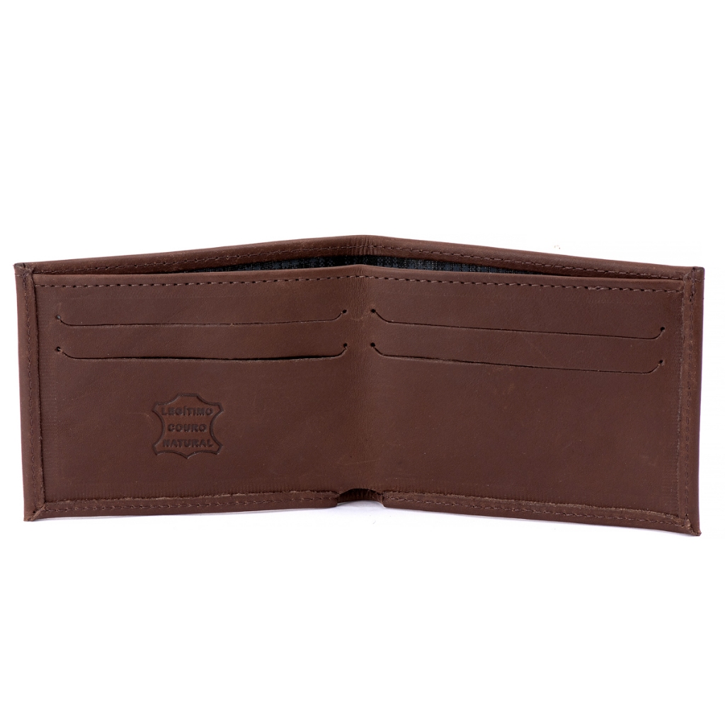 Carteira De Couro Masculina Slim Pequena Com Porta Cartões