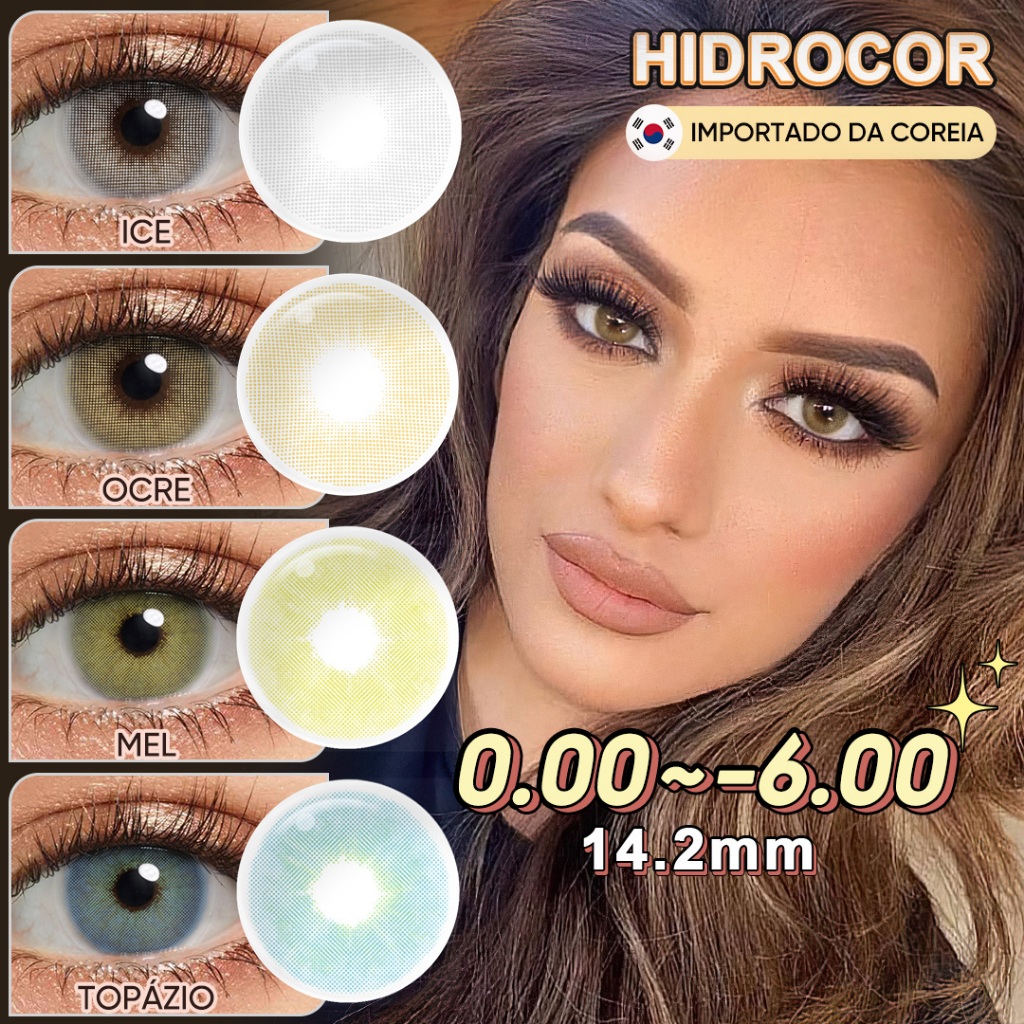 Freshgo Lentes De Contato Coloridas Com Grau Mel Ocre Natural Sem Borda Produzido da Coreia 1Par