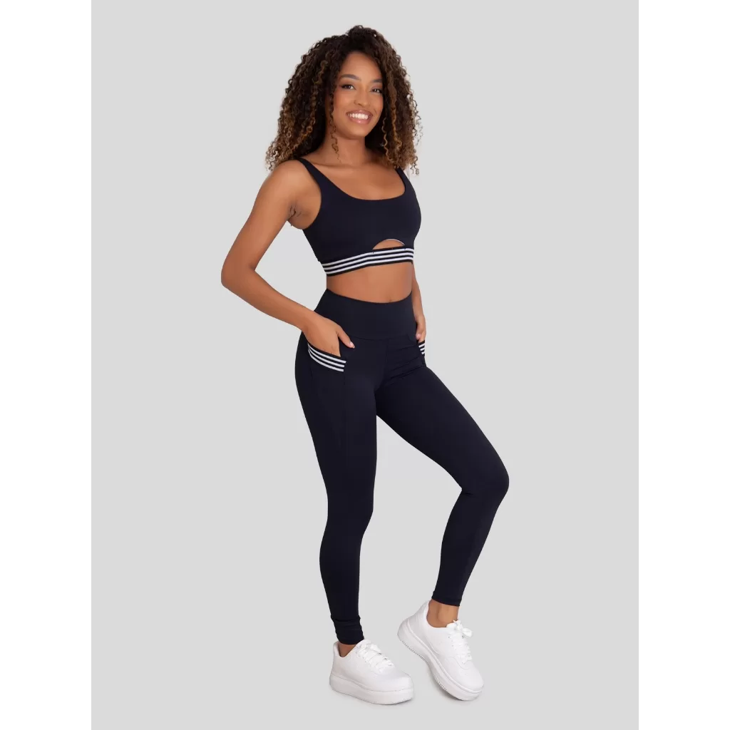 Calça Legging Feminina Poliamida Geladinha Cintura Alta Bolsos Erika