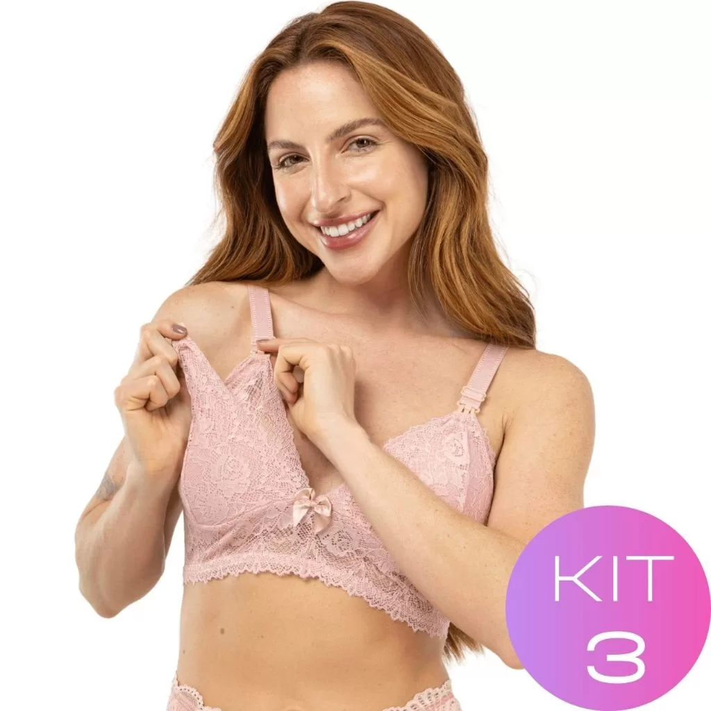 Kit 3 Sutiã Soutien  Amamentação Renda Gestante