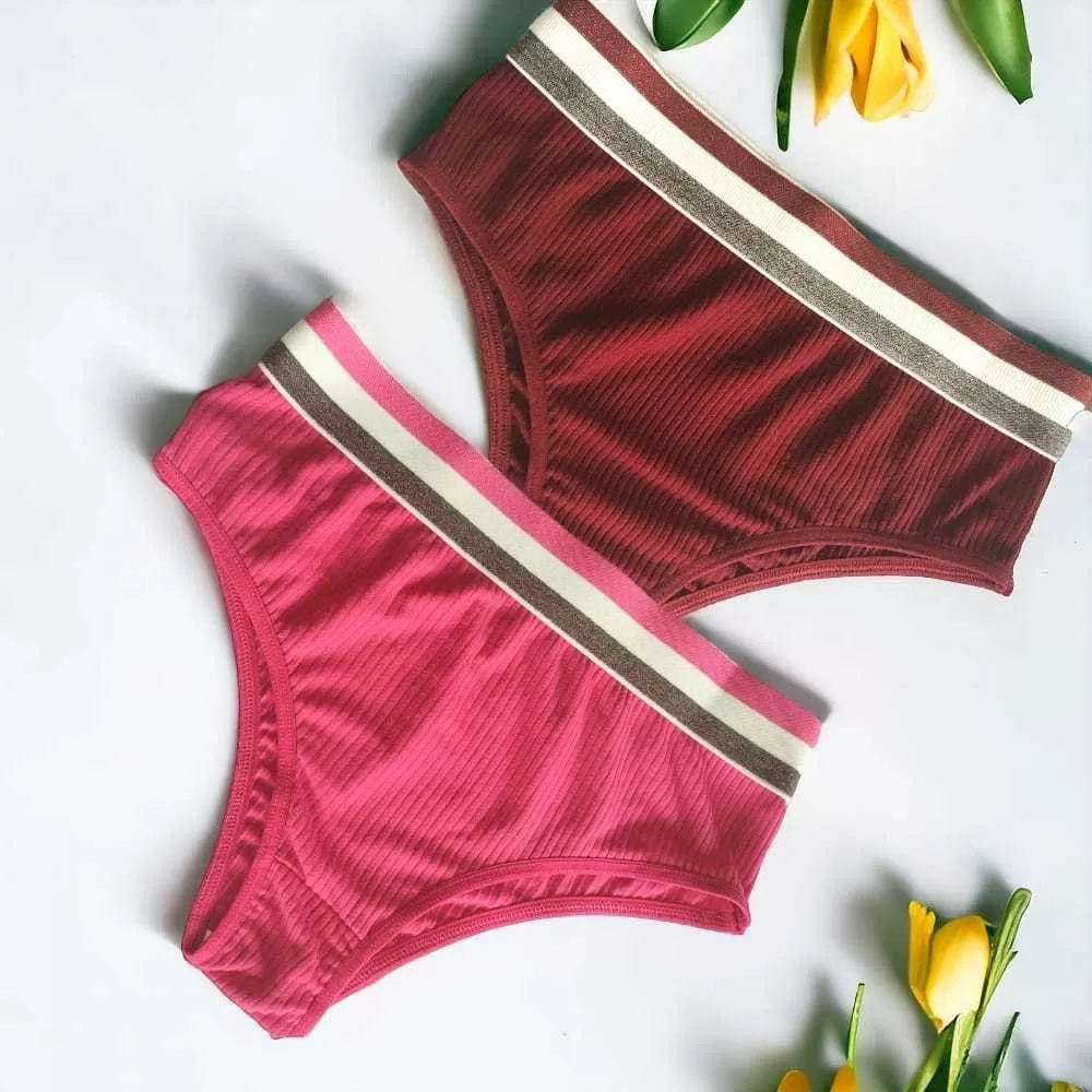 Kit 1 à 3 Calcinhas Cintura Alta Canelada Confortável