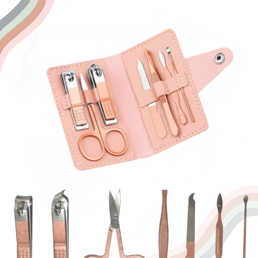 Kit Cortador de Unhas 7 Peças Portátil Pedicure em Aço Inoxidável Com Bolsa