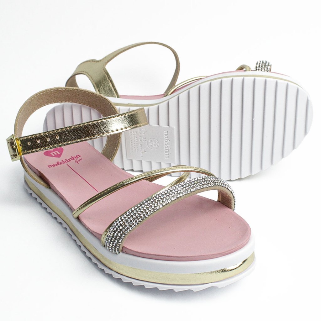 Sandália Molekinha Infantil Menina Flatform Strass 2305.1565 Creme