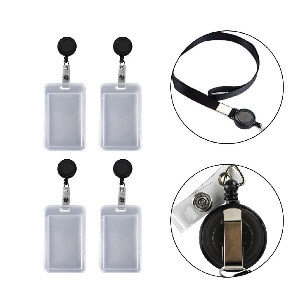 Kit 4 Porta Crachá Cordão Preto Com Roller Clip Retrátil Escritório Empresa Identificação Nome Papel