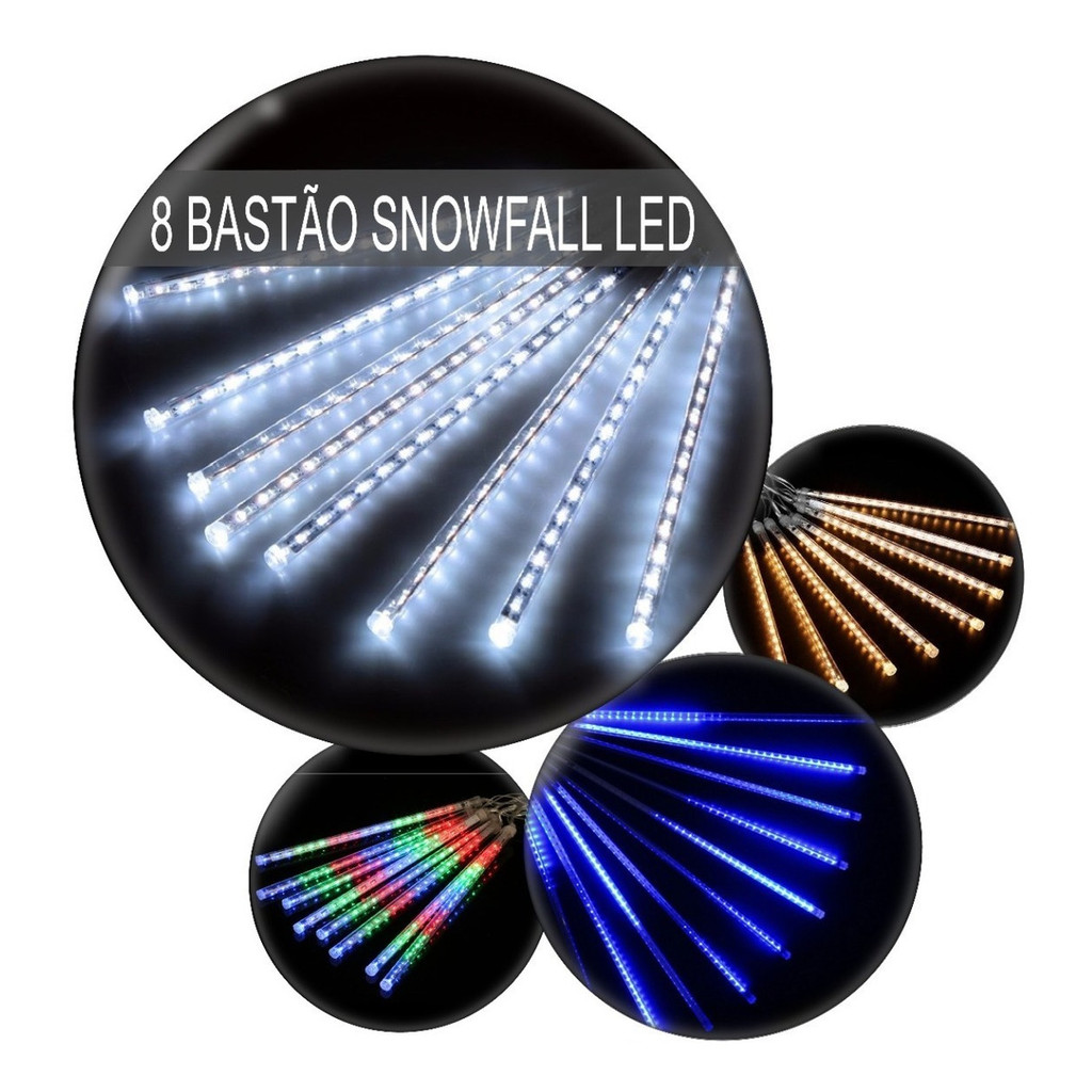 Kit 3 Cascata Chuva de Meteoro Natal 8 Tubos Led 50cm Bivolt Decoração