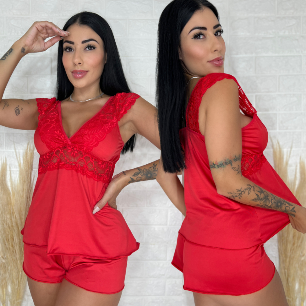 Short Doll Sexy Confortável com detalhe em Renda Sensual Linha Noite Roupa de Dormir Pijama Sandra