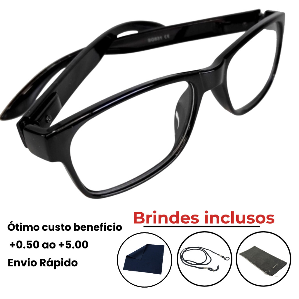 Óculos Para Leitura / Descanso / Trabalho Unissex + Cordão Capinha e Flanela – 0.50 até 5.00
