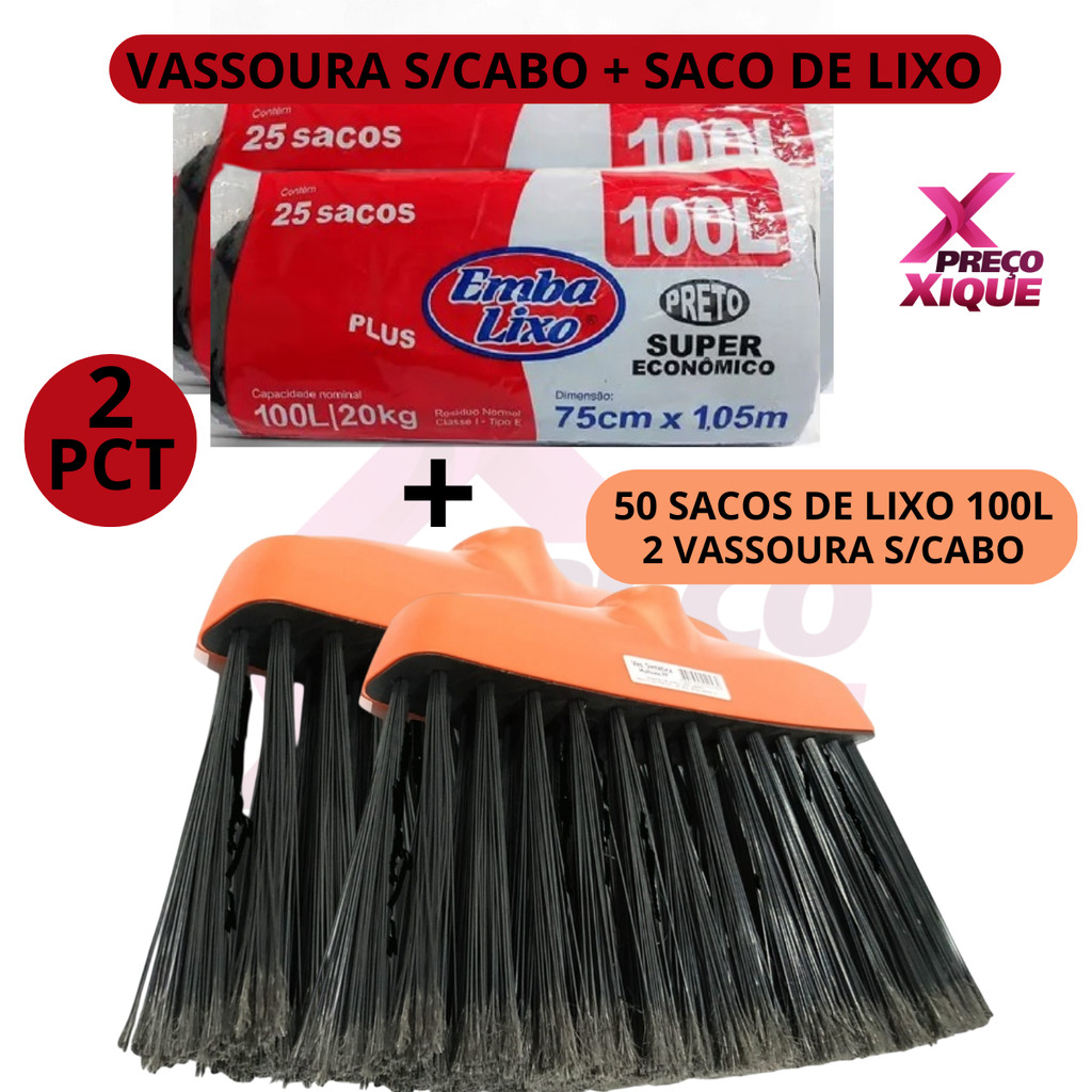 2 Vassoura Multiuso S/ Cabo + 2 saco de lixo Cerdas Cruzadas Agarra Melhor A Sujeira Varre Fácil