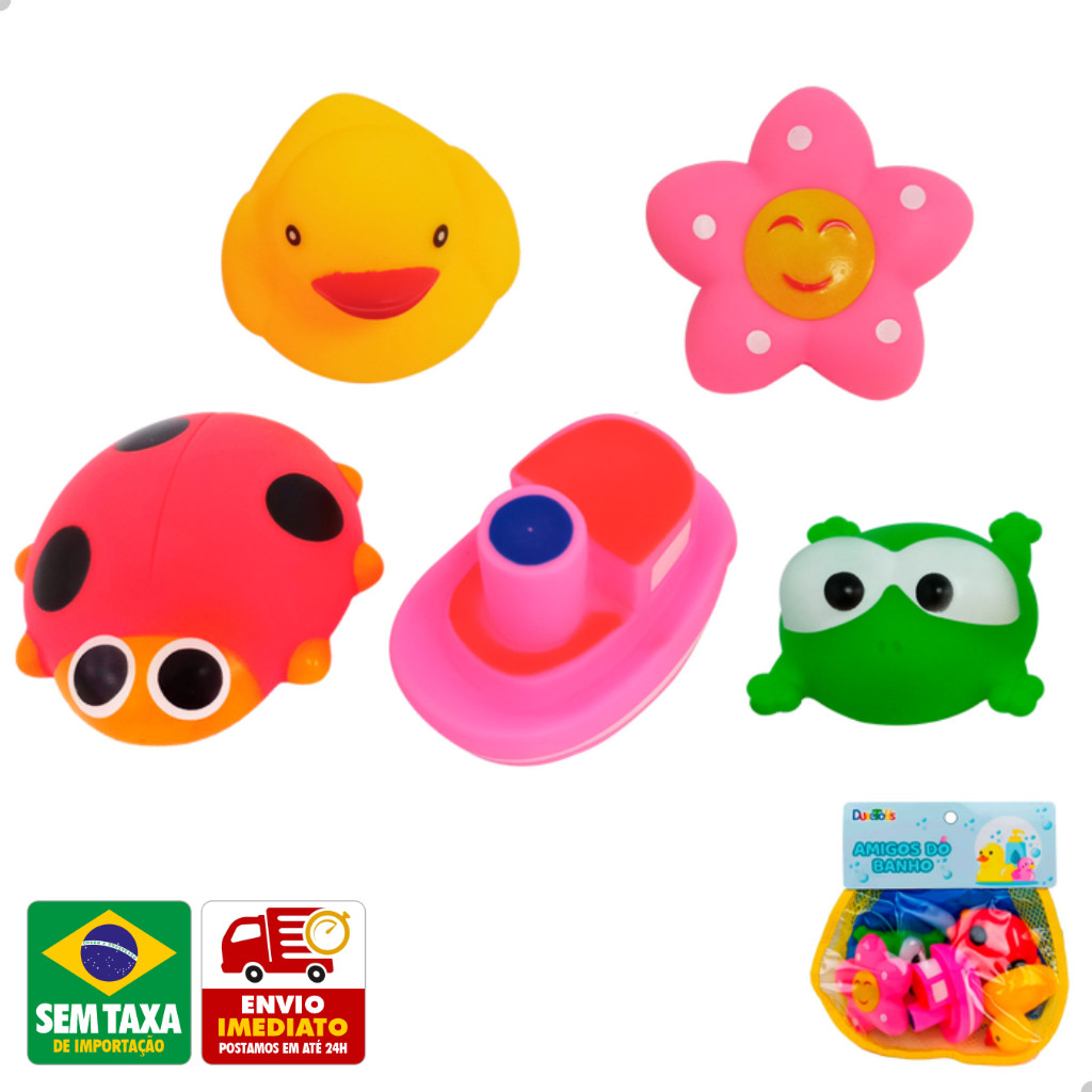 Brinquedo Amigos do Banho Bebê PVC Bolsa com Ventosa Animais DuteToys DTE0344