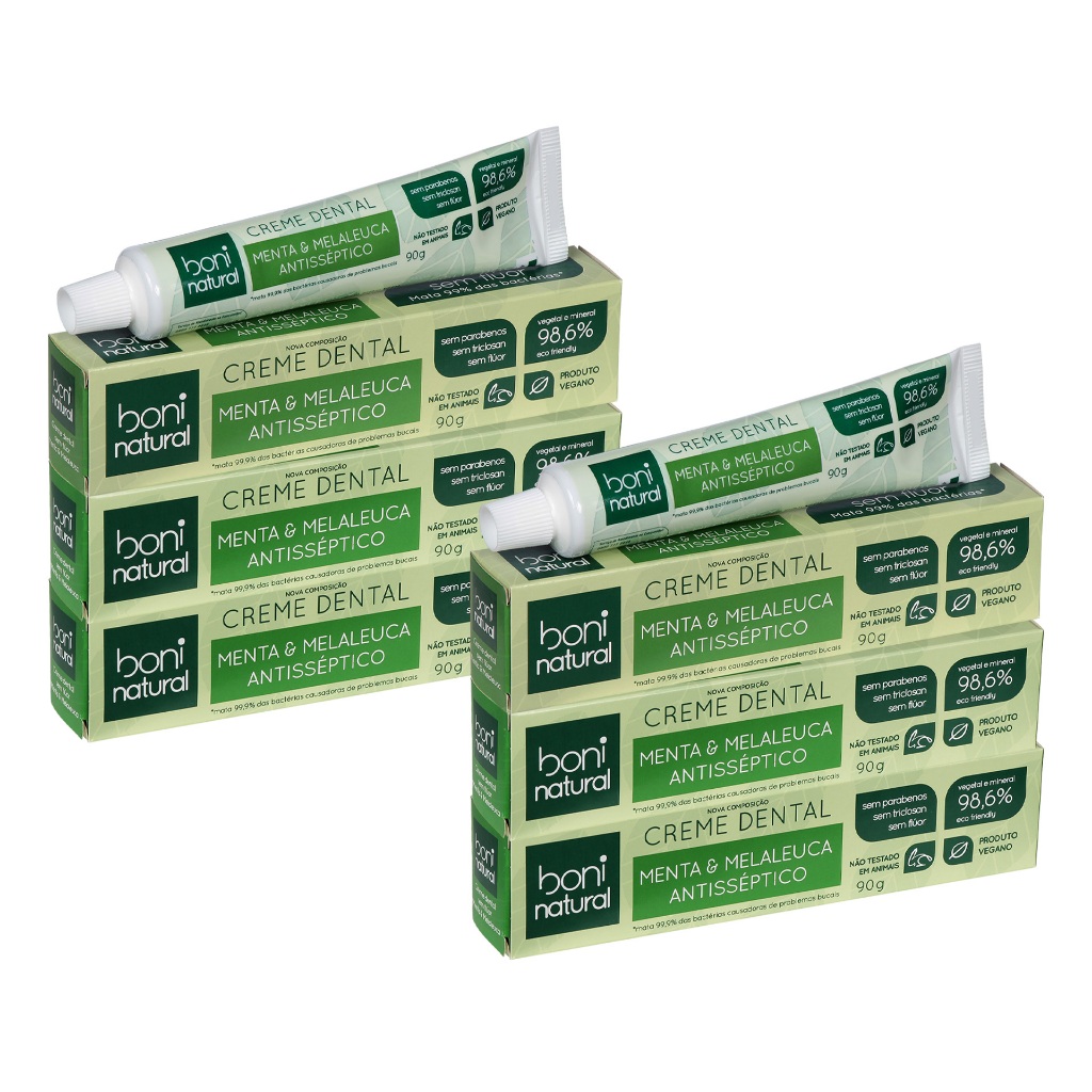 Kit 6 Cremes Dentais Menta e Melaleuca 90g Boni Natural