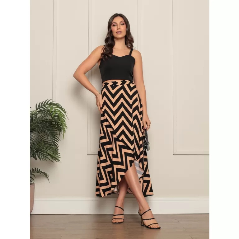 Saia Envelope feminina Zig Zag Forrada Transpassad