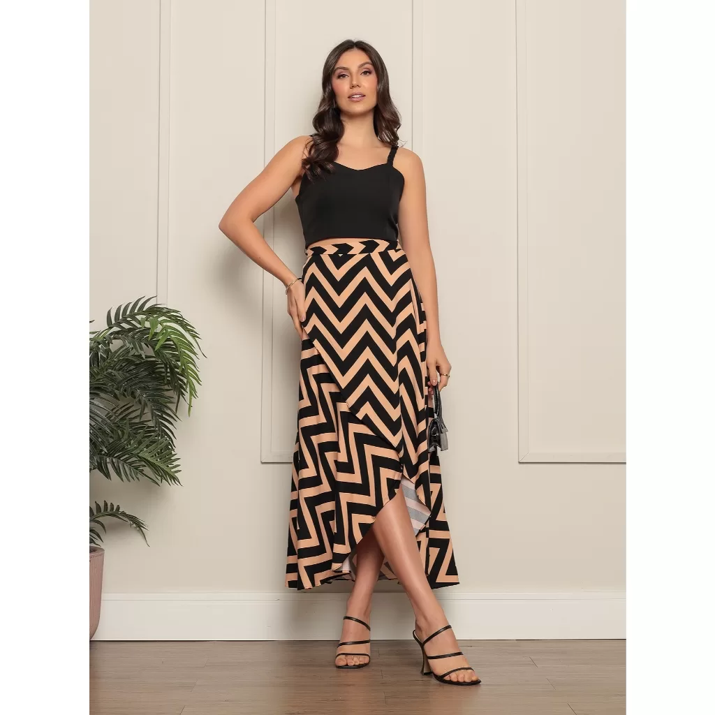 Saia Envelope feminina Zig Zag Forrada Transpassada Longa feminino zero transparencia