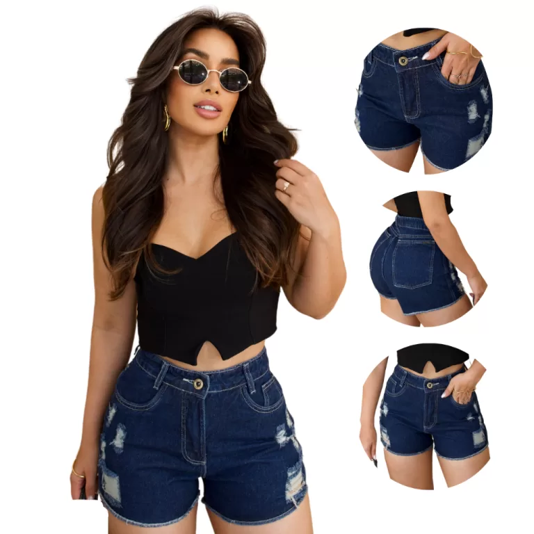 Short Jeans Feminino Cintura Alta Modelador Sem El