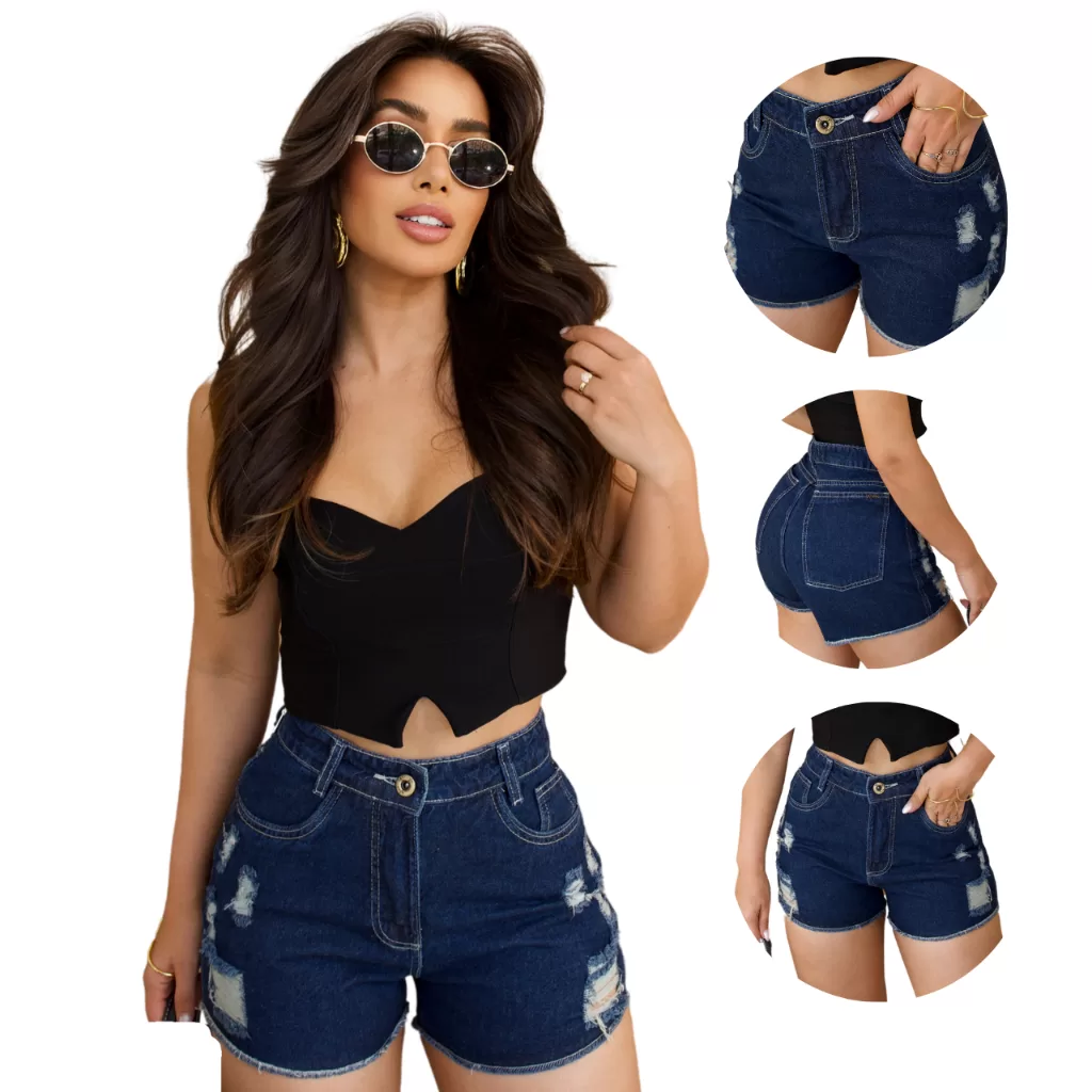 Short Jeans Feminino Cintura Alta Modelador Sem Elastano 100% Algodão Moda Blogueira