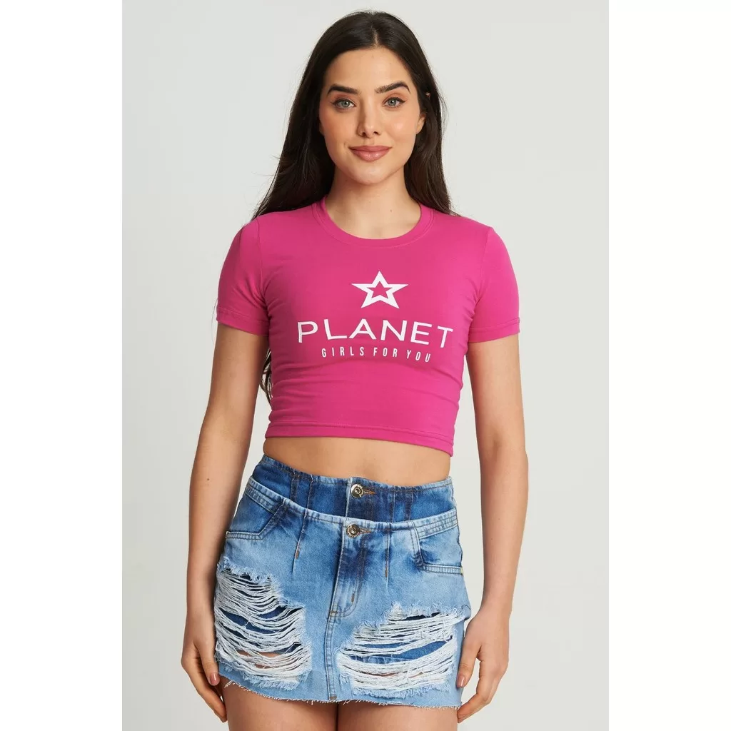 Cropped Feminino Logo Star Planet Girls Rosa