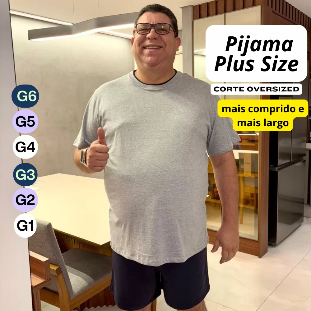 Pijama Masculino Plus Size Oversized G1 G2 G3 G4 G5 G6 Manga curta Conjunto camiseta shorts algodão