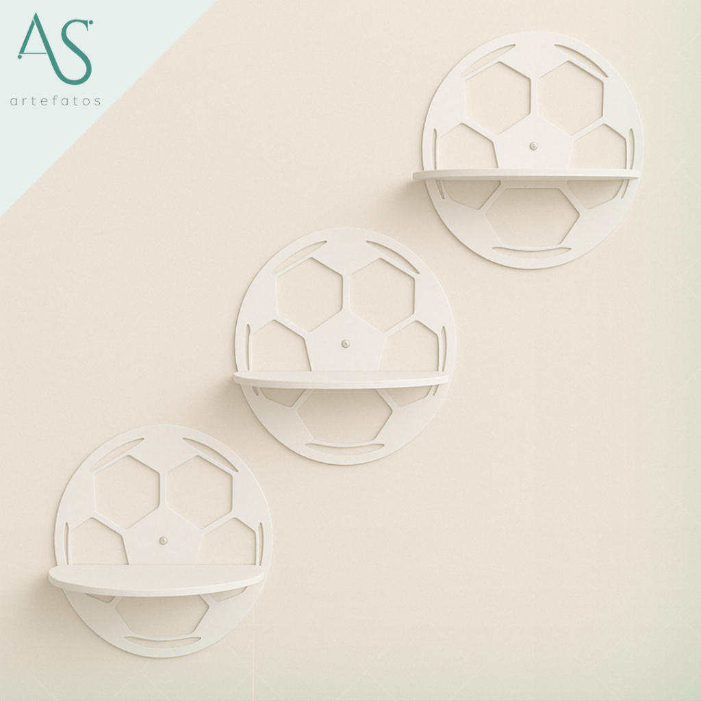 Prateleiras Bola De Futebol Em MDF Resistente Quarto Infantil