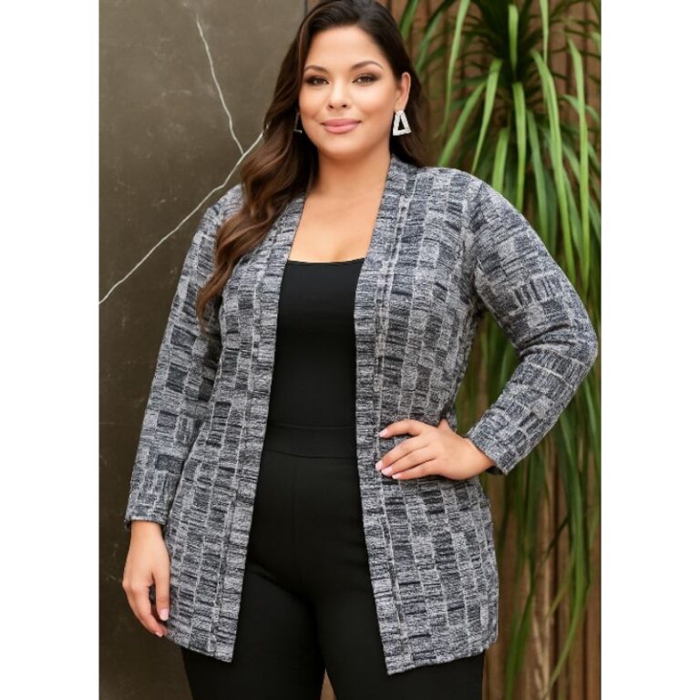 Kimono Plus size Mescla Cardigan Casaco Aberto Inv