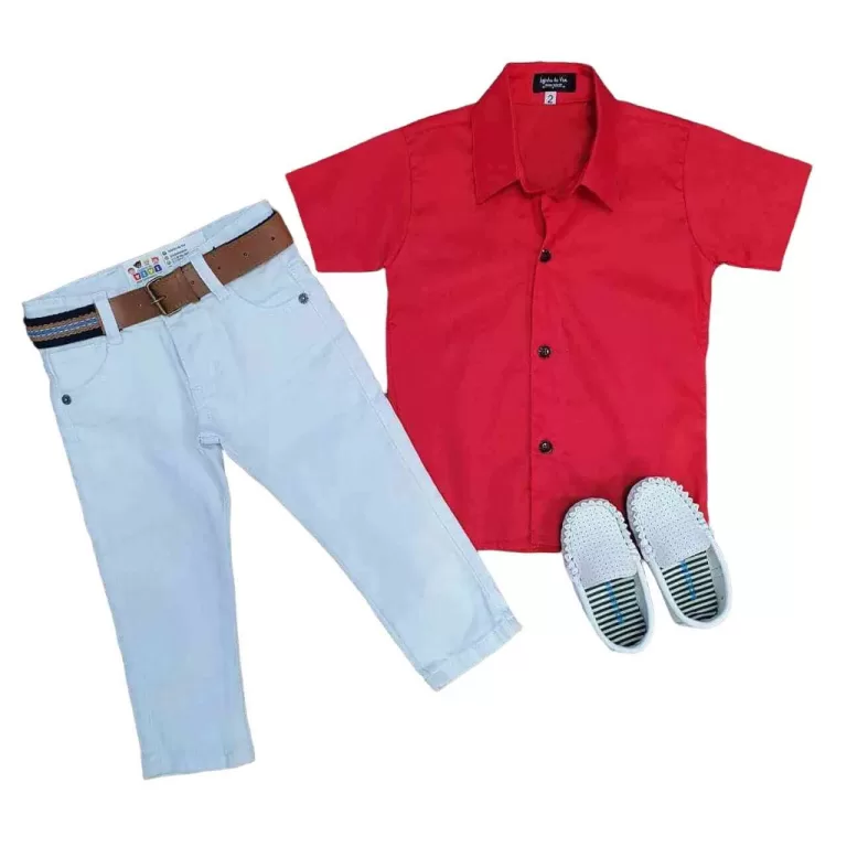 Calça Branca com Camisa Vermelha Infantil