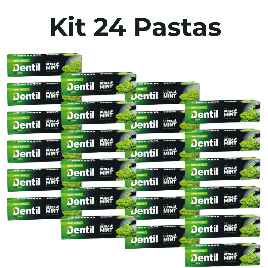 Kit 24 Creme Dental Dentil UltraMint Com Xilitol Sem Flúor Menta Refrescante