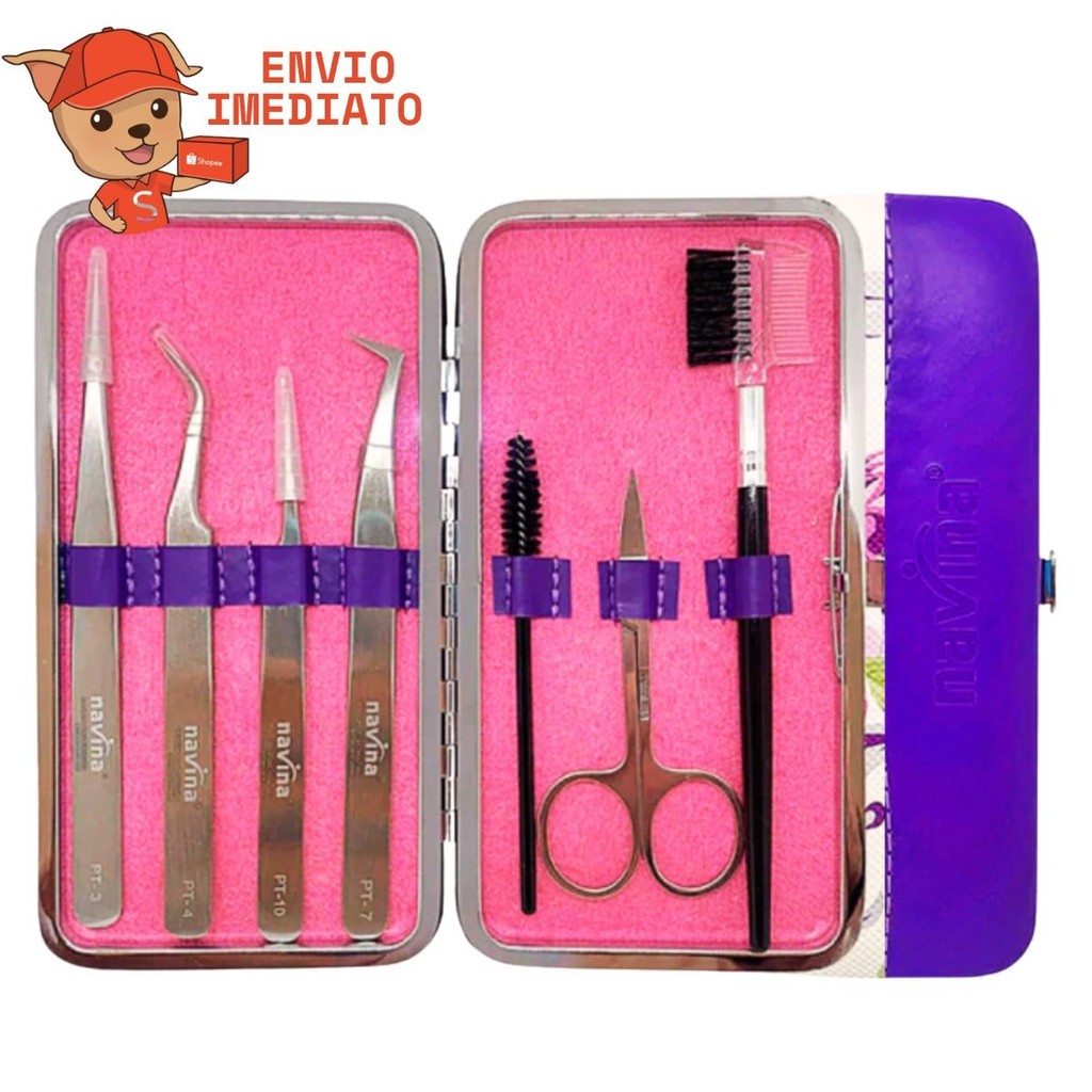 Kit 4 Pinças Para Cílios Lash  Designer Estojo Acessórios Navina