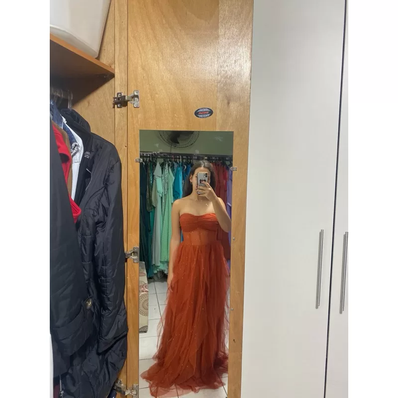vestido de festa longo madrinha formatura casamento convidada debutante elegante terracota