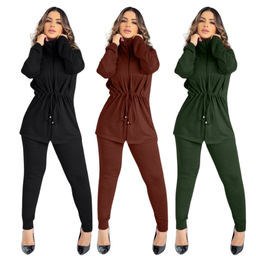 Conjunto Feminino Lanzinha Eloa Parka e Calça Moda Outono Inverno Plus Size