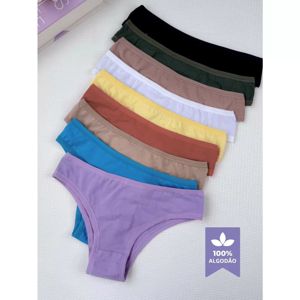 Kit 5 Calcinhas 100% Algodão Conforto Básica Cores Variadas Qualidade