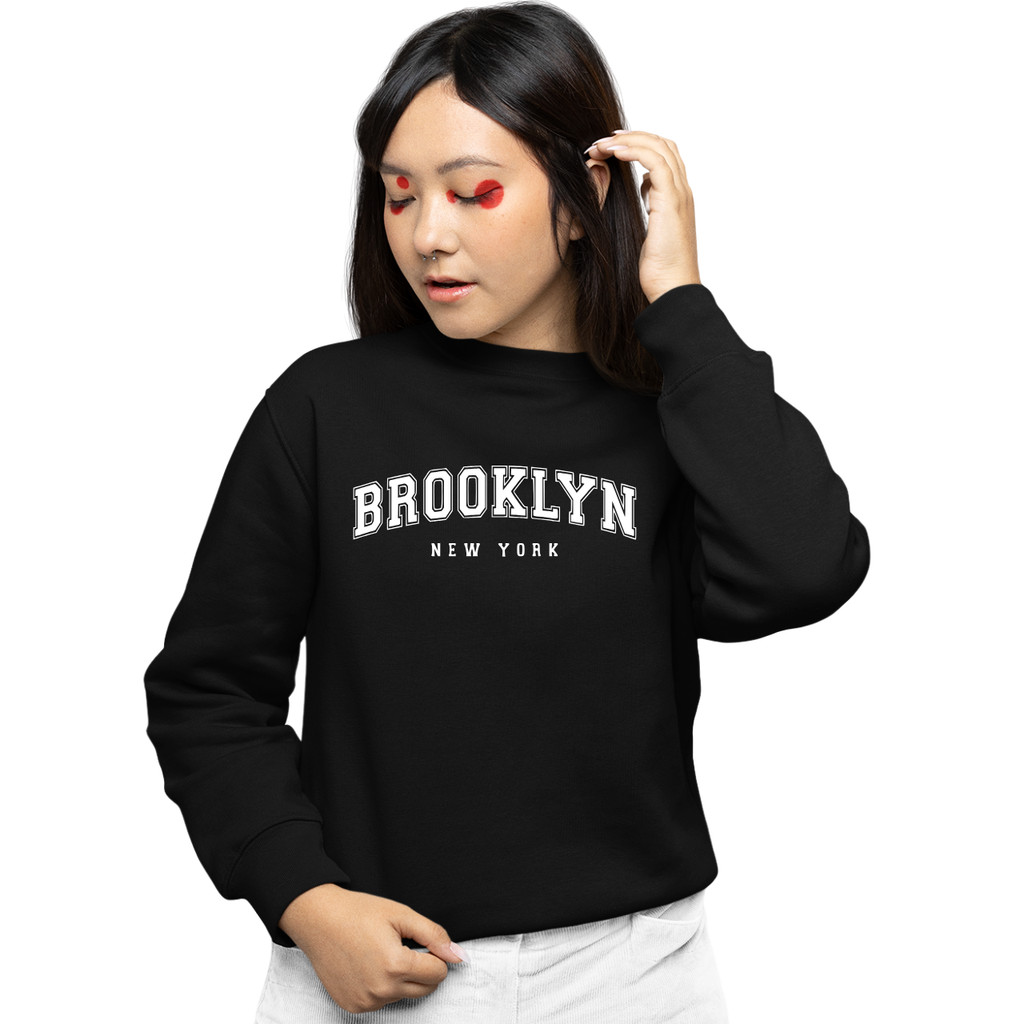 Moletom Unissex Estilo Brooklyn Blusa de Frio Feminina Gola Careca Minimalista Inverno