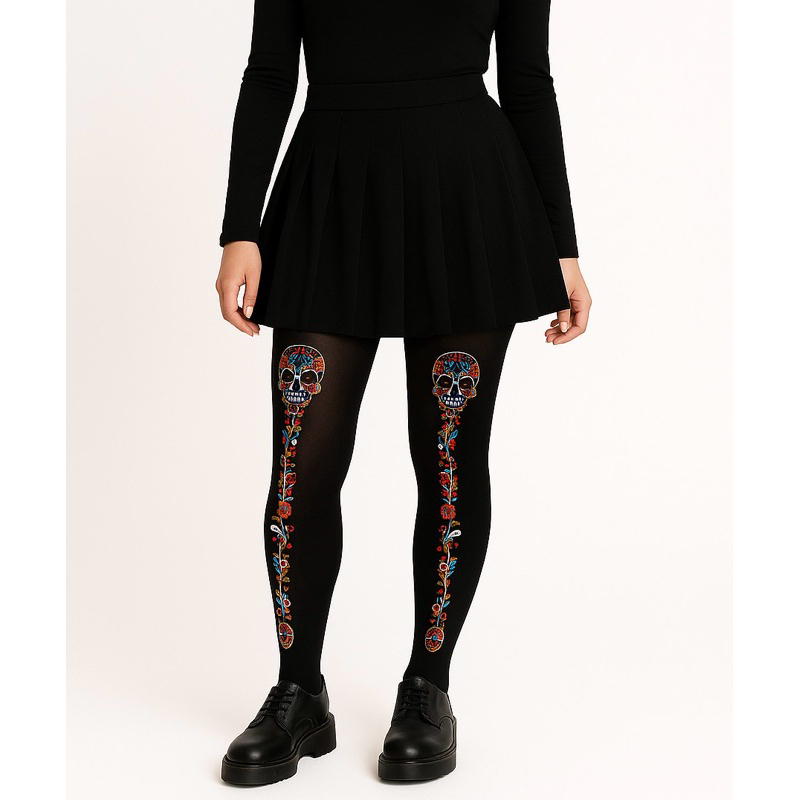 Meia 7/8 Catrina Caveira Cores Halloween