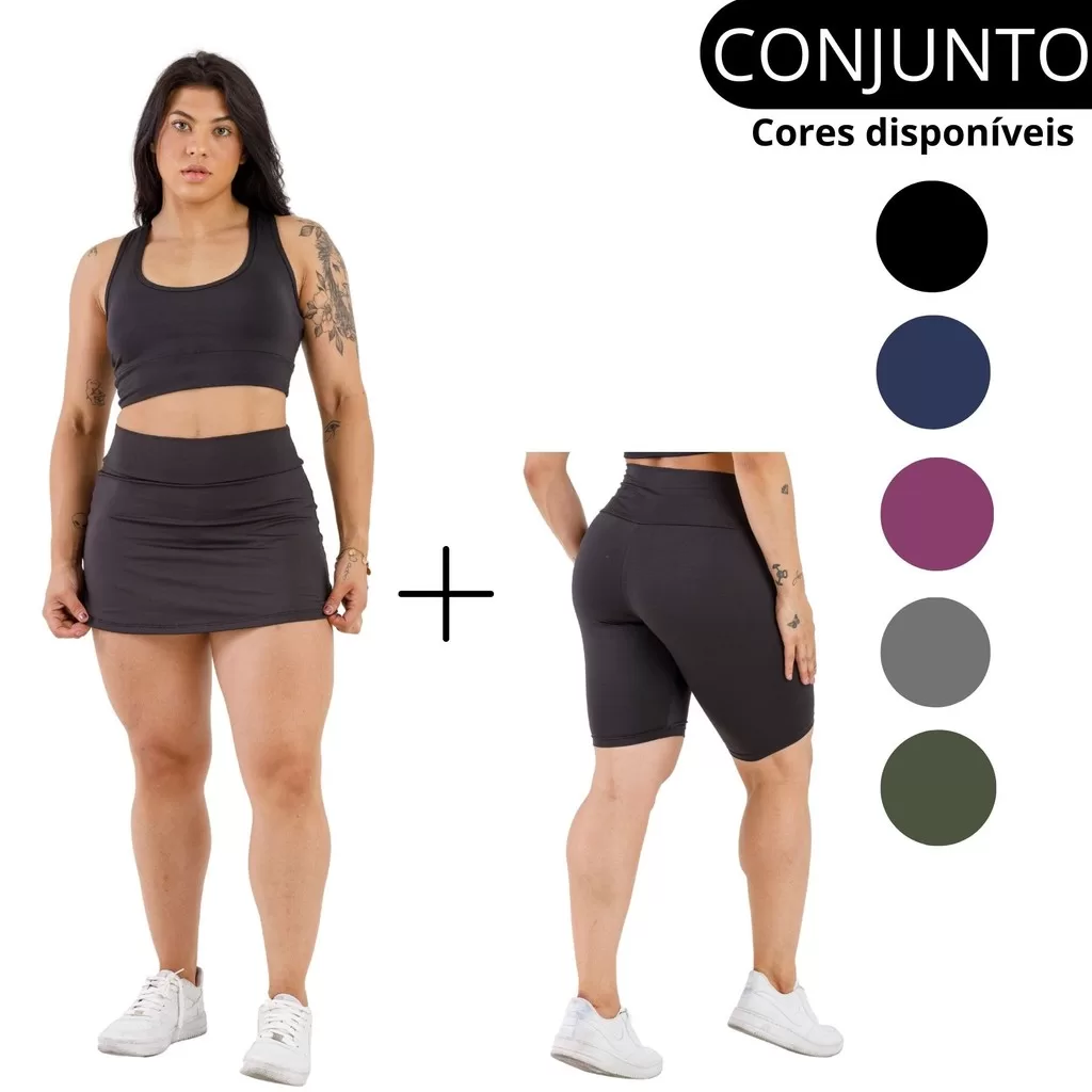 Conjunto Kit 3 Peça Top U, Shorts Saia e Bermuda Ciclista 90722-90322-90522-C1