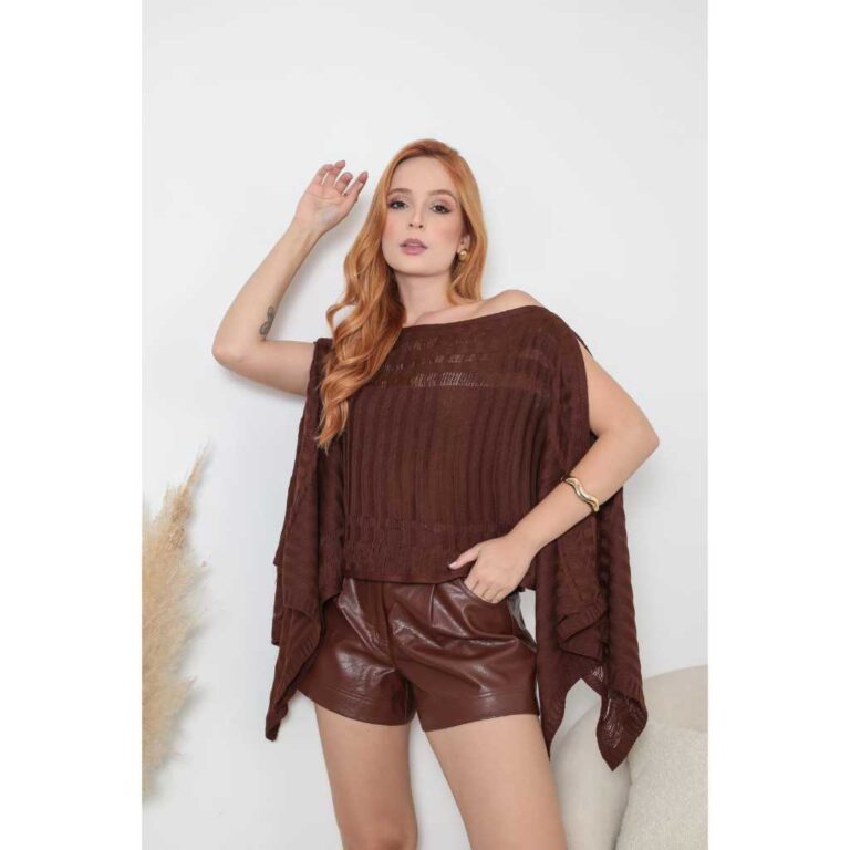 Capa Boho Chic Blusa Ampla Tricot Feminino Ombro C