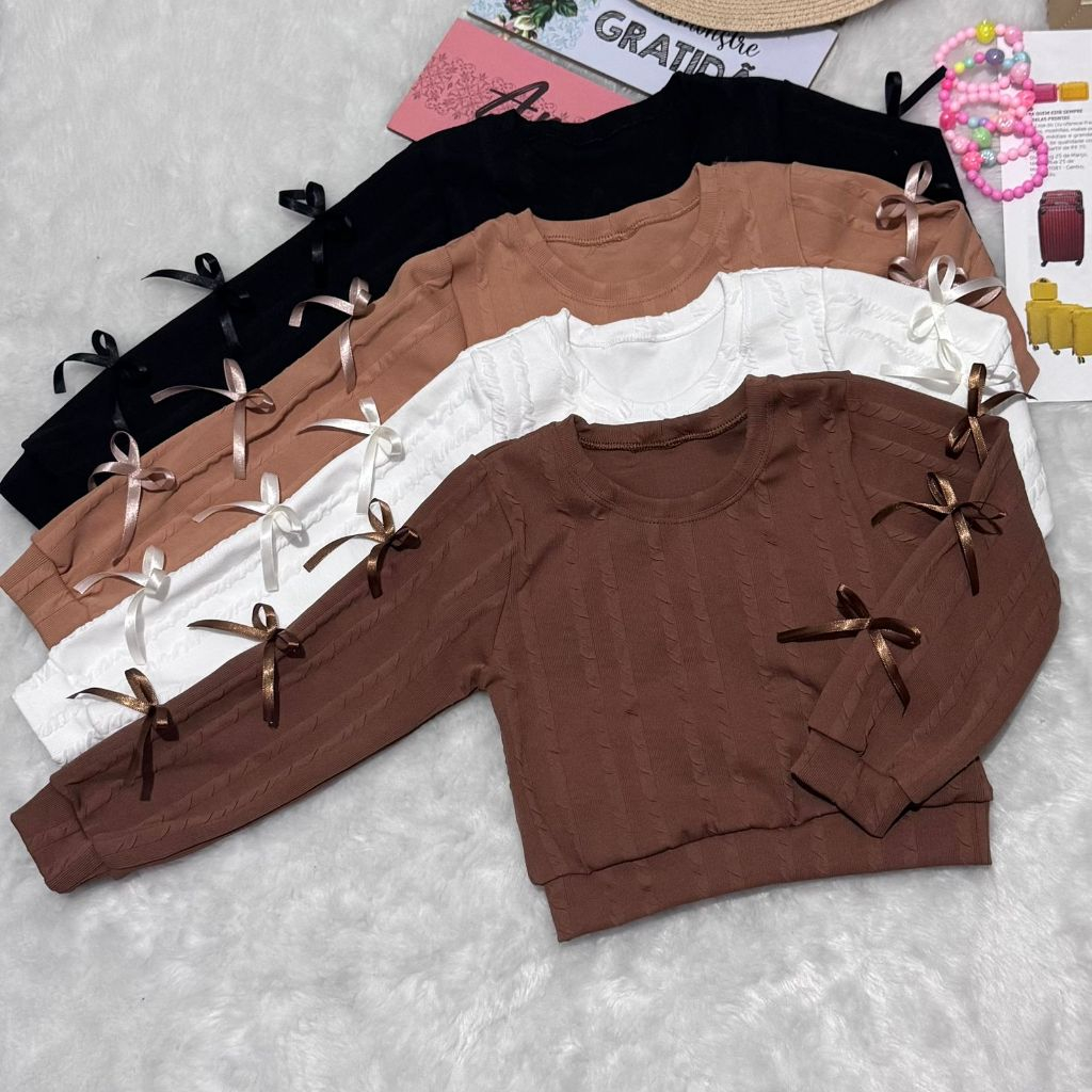 Blusa Infantil menina manga longa comprida lacinhos moda detalhe lacinhos frio inverno