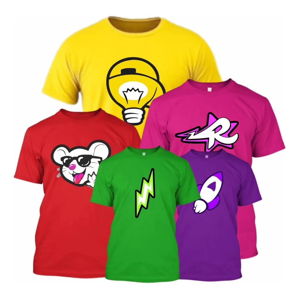 Camisa Camiseta Infantil Novos Elementos  Robson Rato Leozin Lampada Void Raio Katlen Foguete Emili