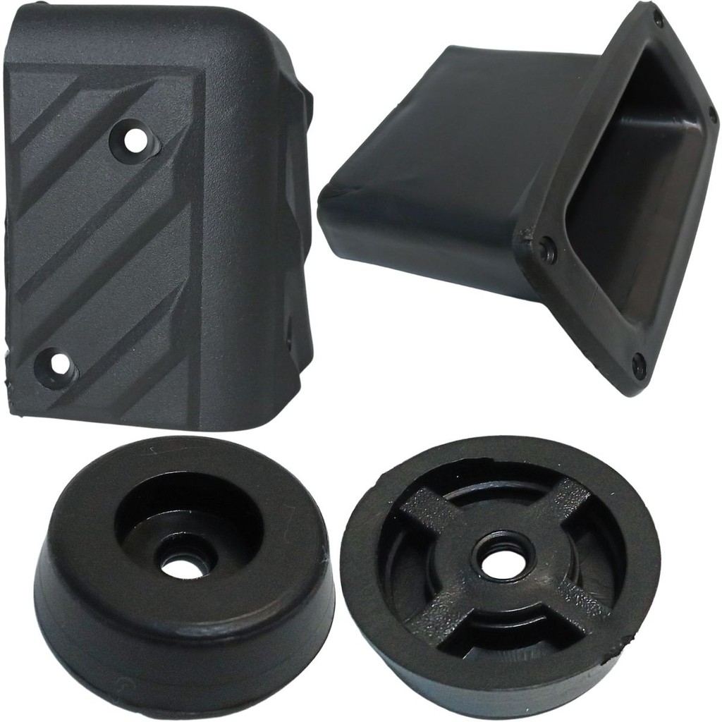 KIT COMPLETO 16 CANTONEIRAS ARREDONDADA 20 PEZINHOS PEQUENO E 8 ALÇAS PLASTICA PARA CAIXA DE SOM