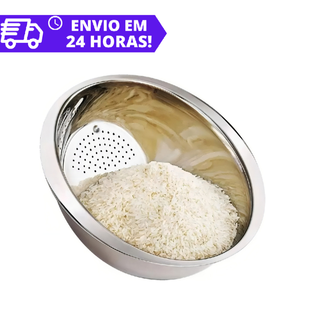 Escorredor De Arroz e de Massas Aço Inox Lava Alimentos Multiuso Utensílios